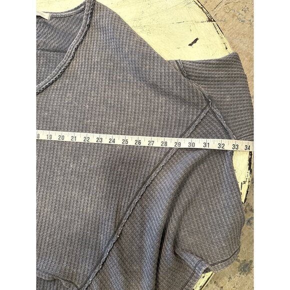 We The Free Oversized Gray Waffle Knit V-Neck Long Sleeve Top S - Picture 4 of 5